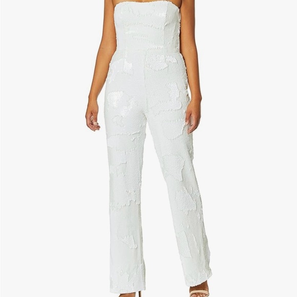 open lace back dress Adabella | White Satin Strapless One-Sleeve Straight-Leg Jumpsuit main image 1